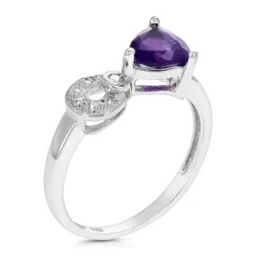 0.60 cttw Purple Amethyst Ring .925 Sterling Silver with Rhodium Trillion 6 MM