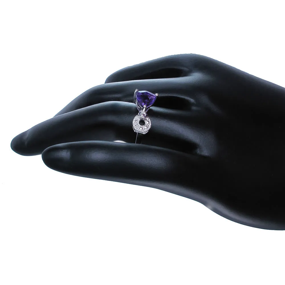 0.60 cttw Purple Amethyst Ring .925 Sterling Silver with Rhodium Trillion 6 MM