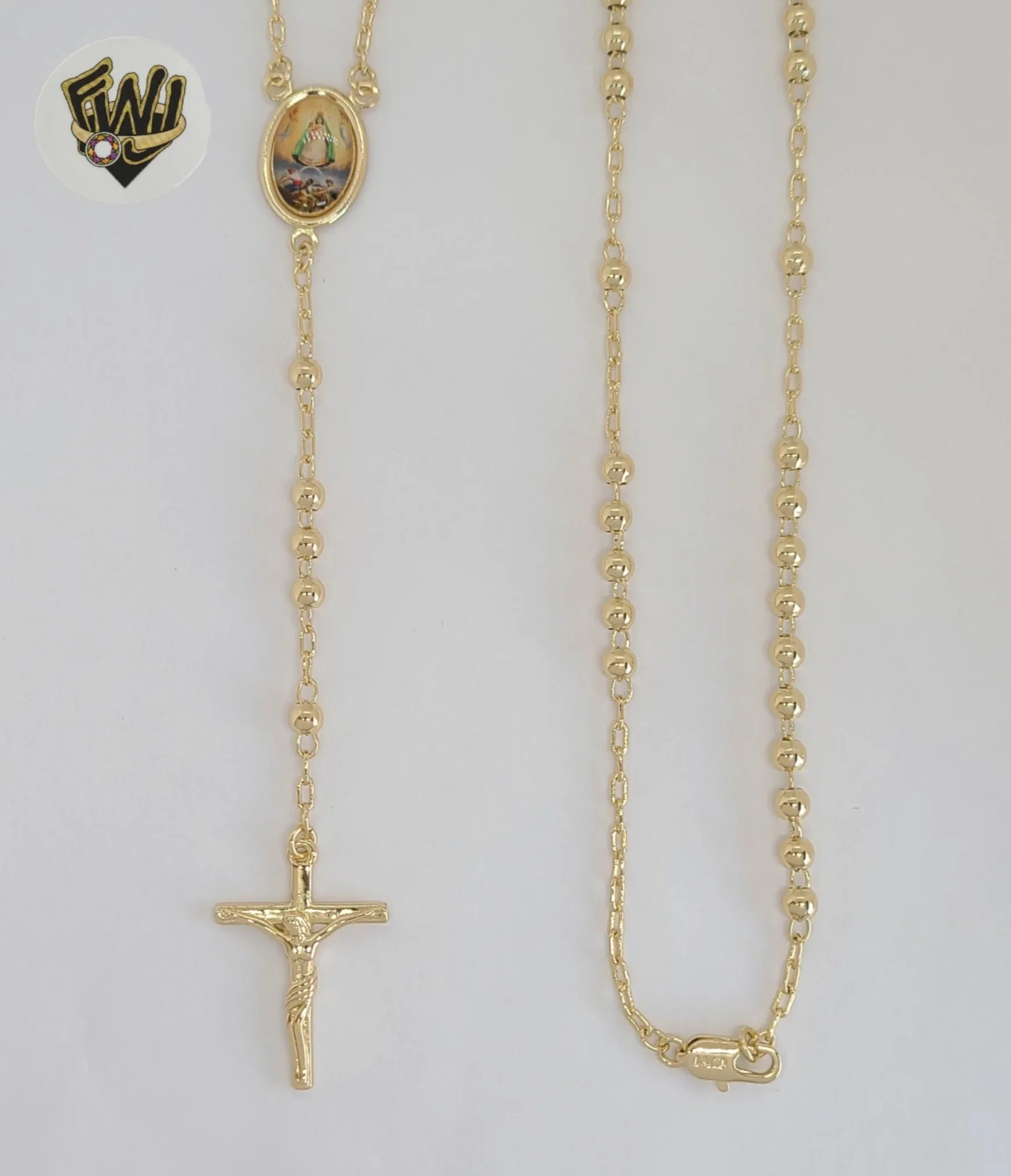 (1-3362-2) Gold Laminate - 4mm Our Lady of Charity Rosary Necklace - 24 - BGO.