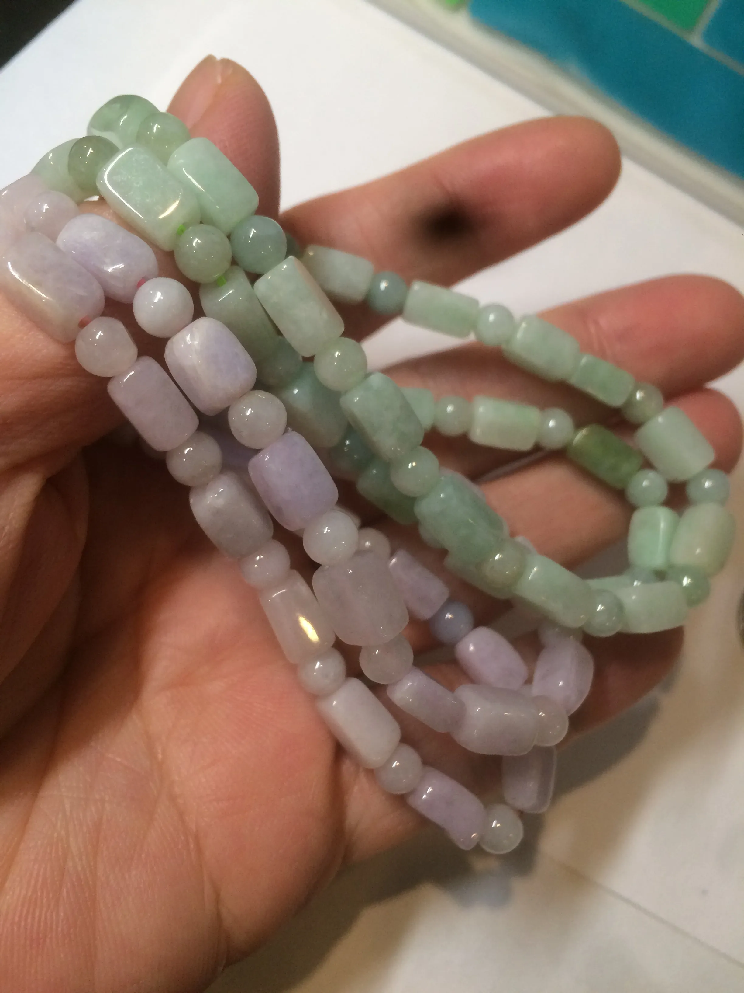 100% natural type A icy green/purple jadeite jade beads bracelet AQ83