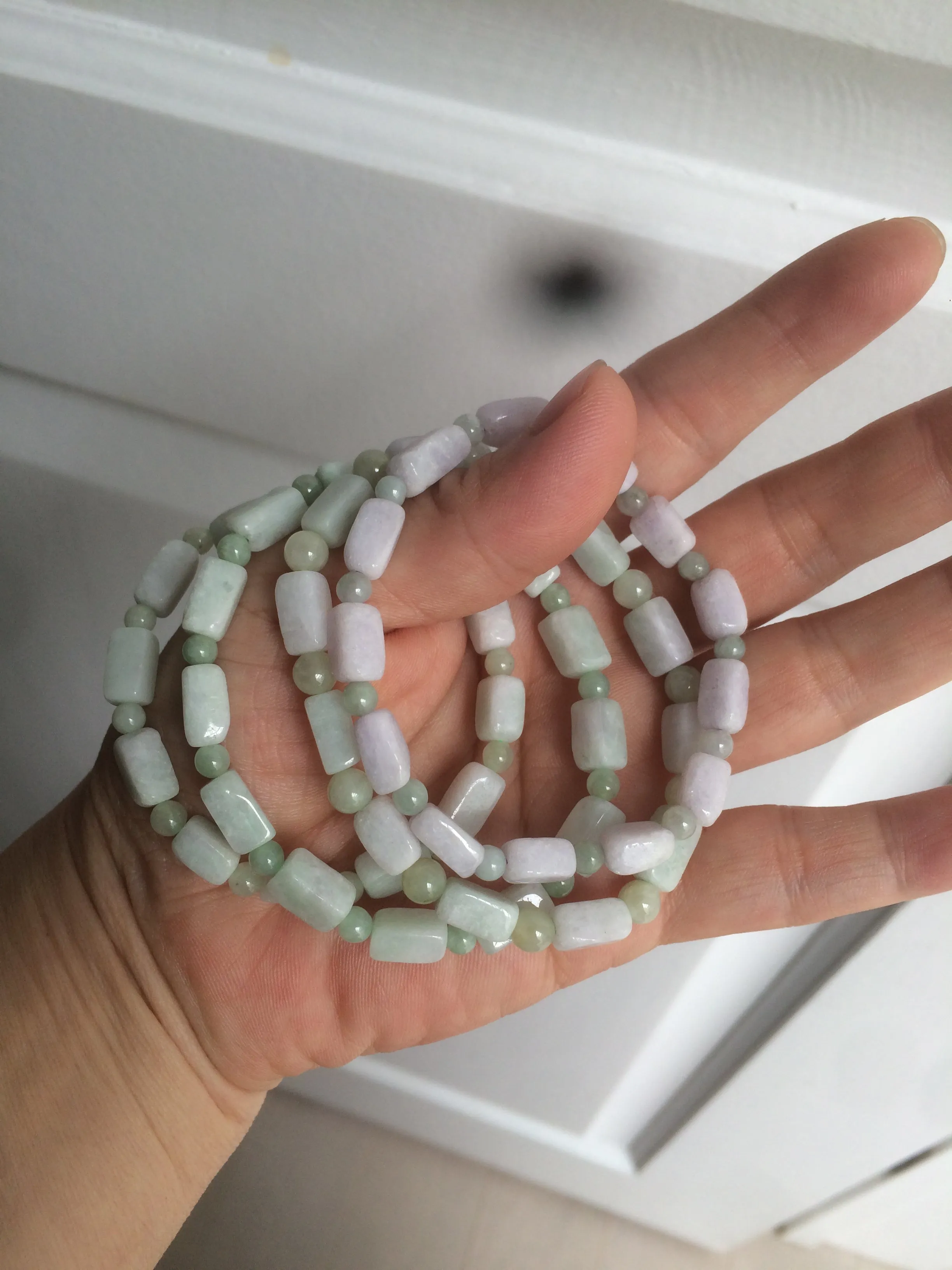 100% natural type A icy green/purple jadeite jade beads bracelet AQ83