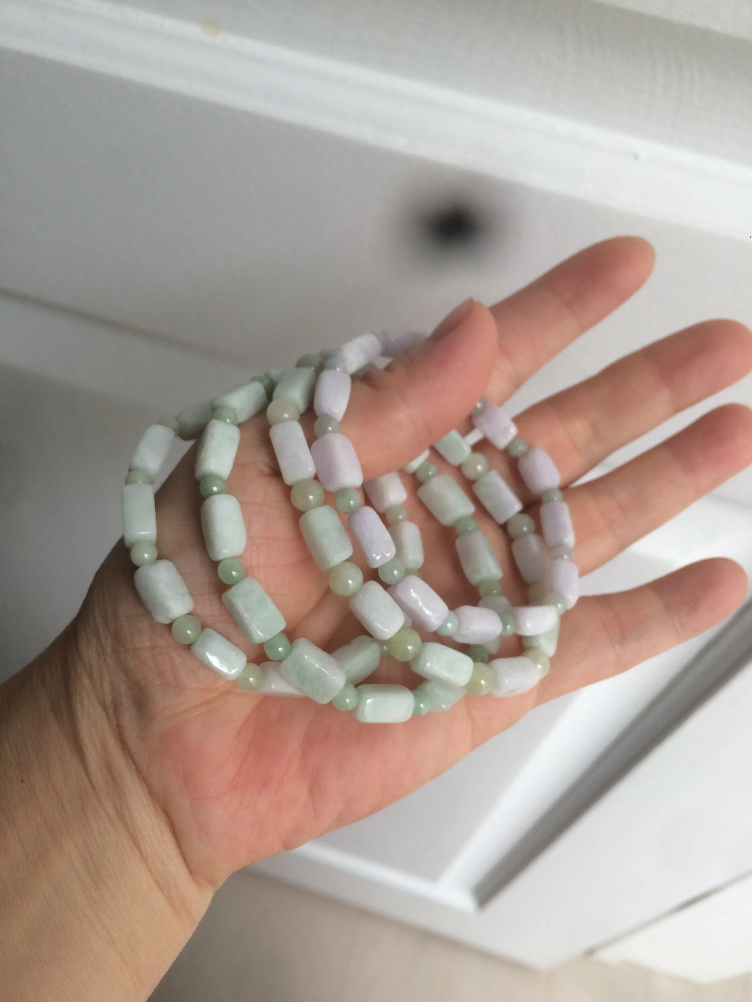 100% natural type A icy green/purple jadeite jade beads bracelet AQ83