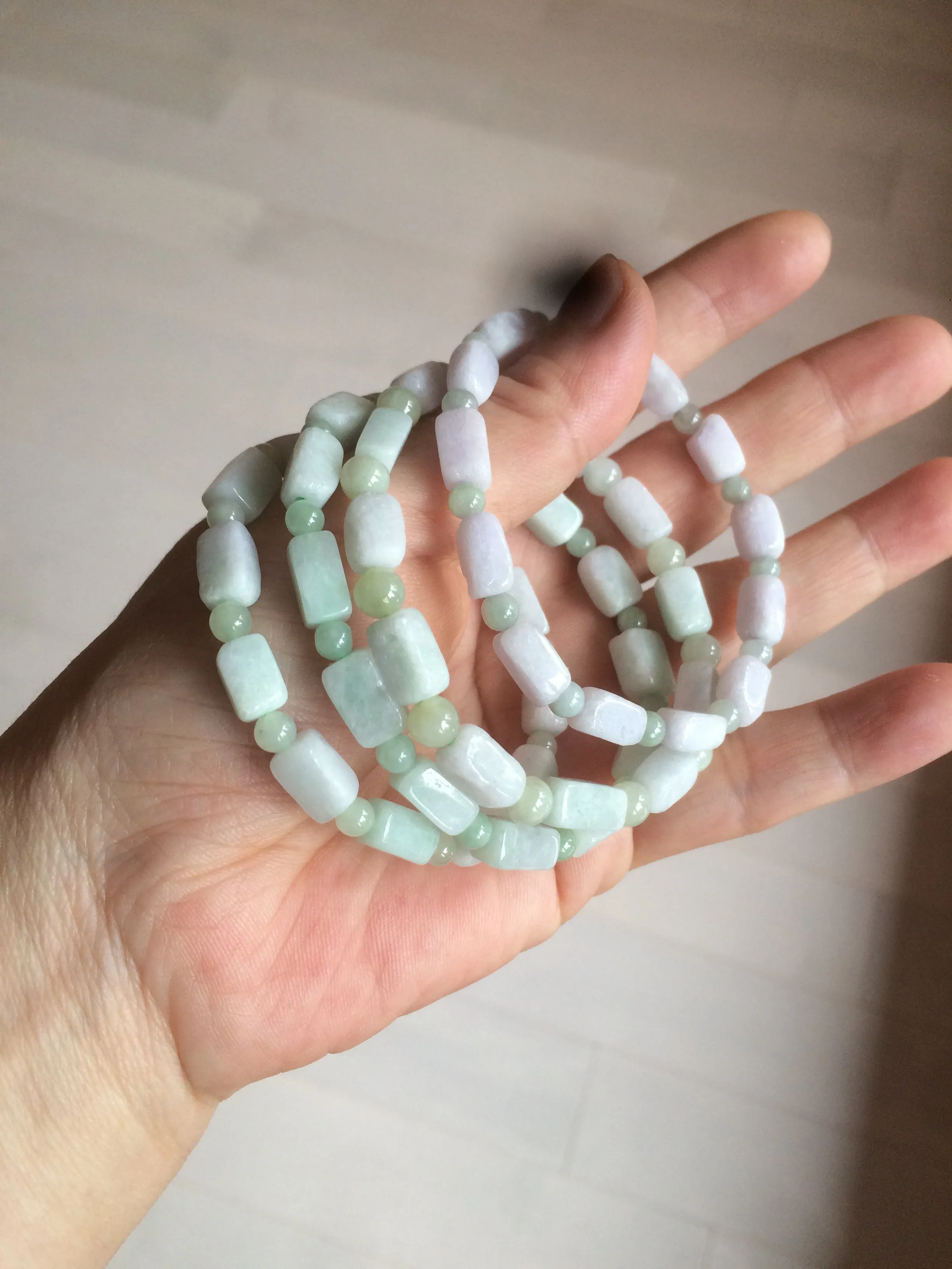 100% natural type A icy green/purple jadeite jade beads bracelet AQ83