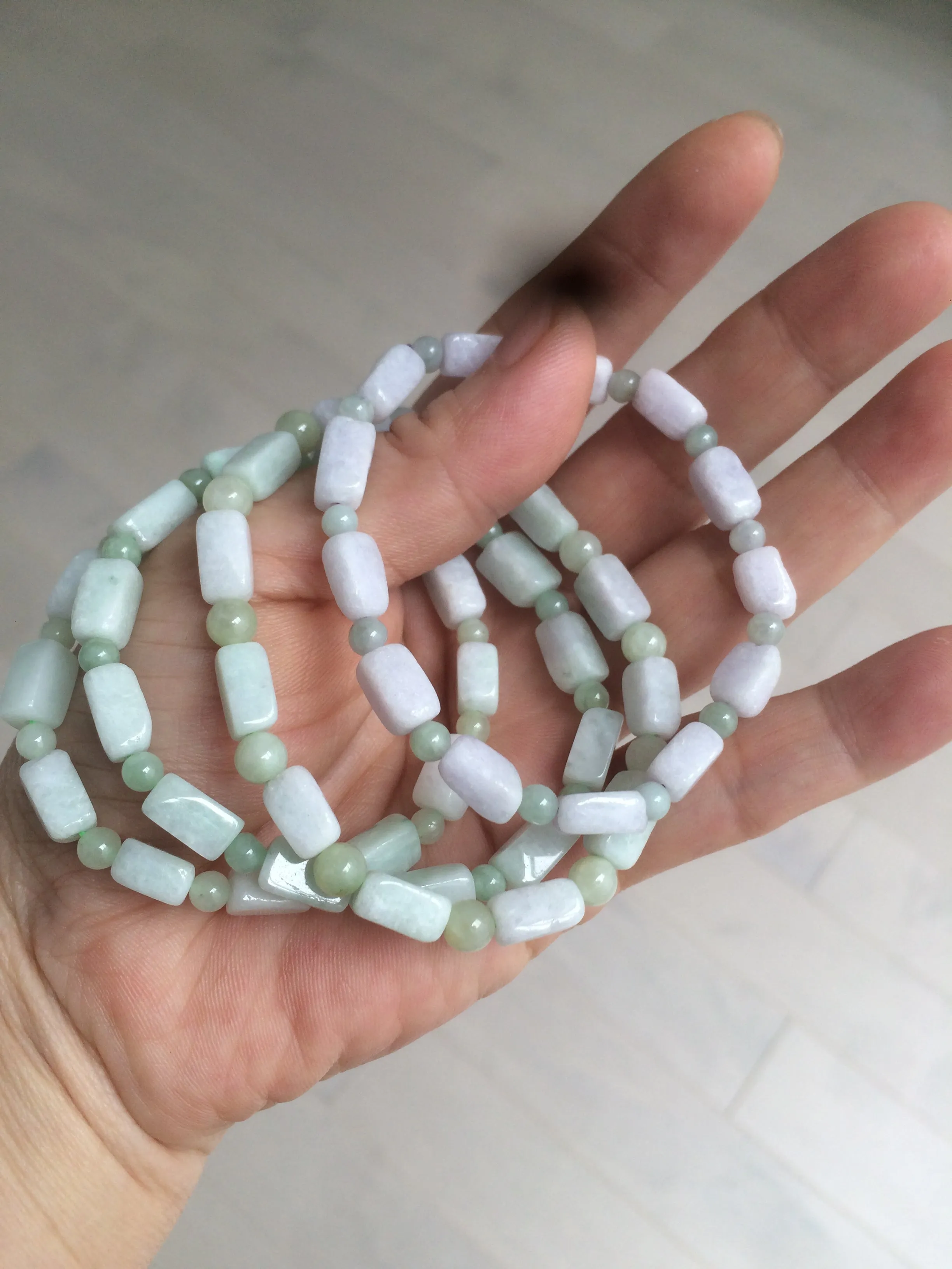 100% natural type A icy green/purple jadeite jade beads bracelet AQ83