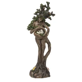 12" Ent Tree Lady Holding Birds Polyresin Statue