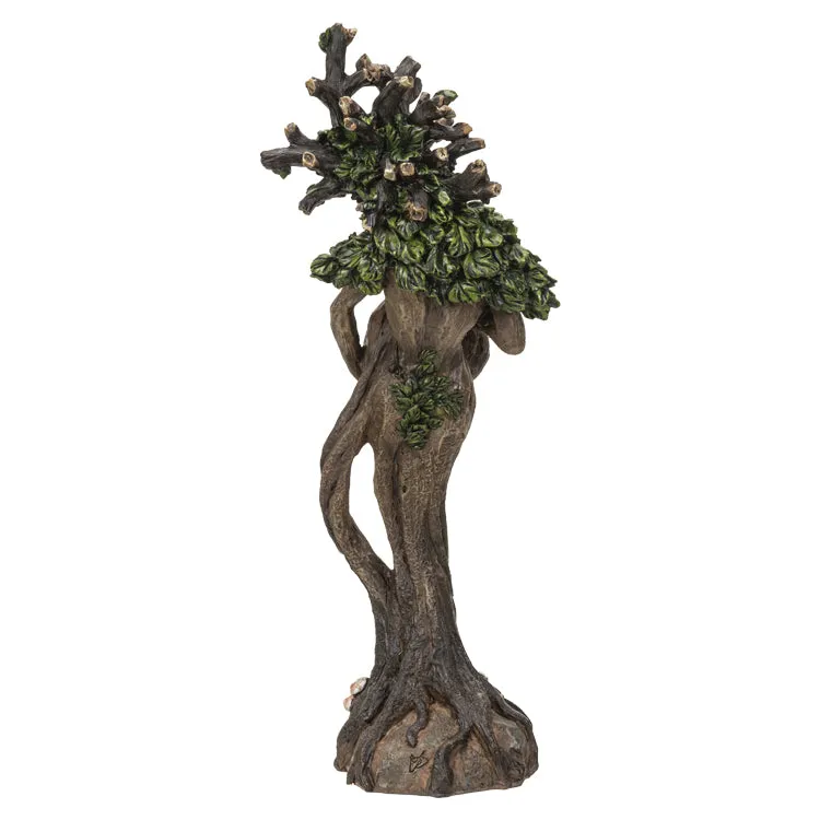 12" Ent Tree Lady Holding Birds Polyresin Statue