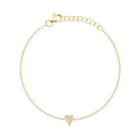 14K Gold Single Heart Pavé Diamond Bracelet