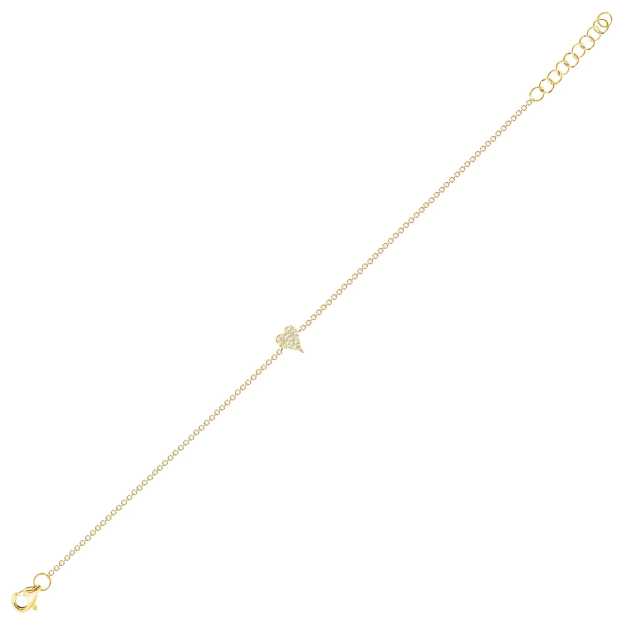 14K Gold Single Heart Pavé Diamond Bracelet