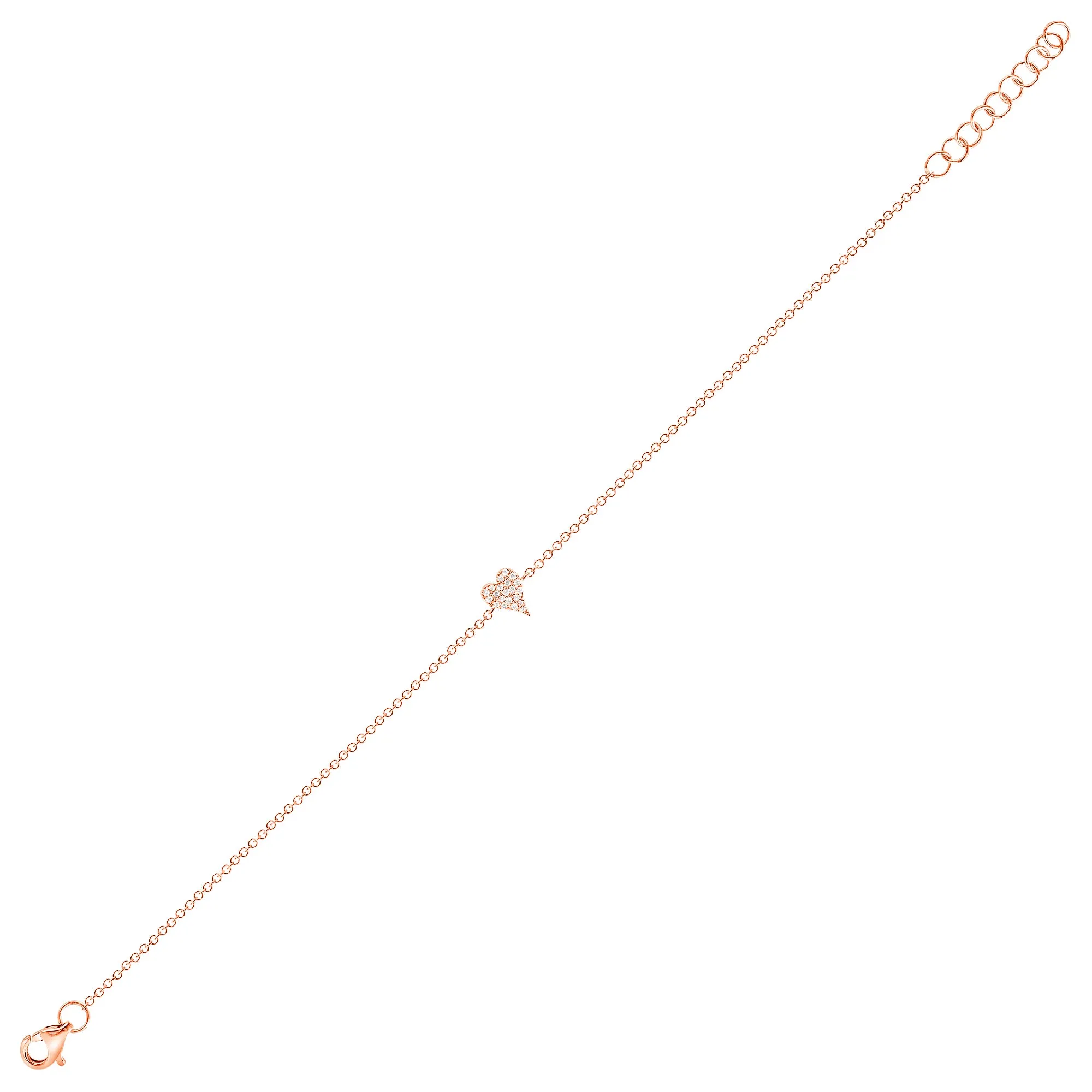 14K Gold Single Heart Pavé Diamond Bracelet