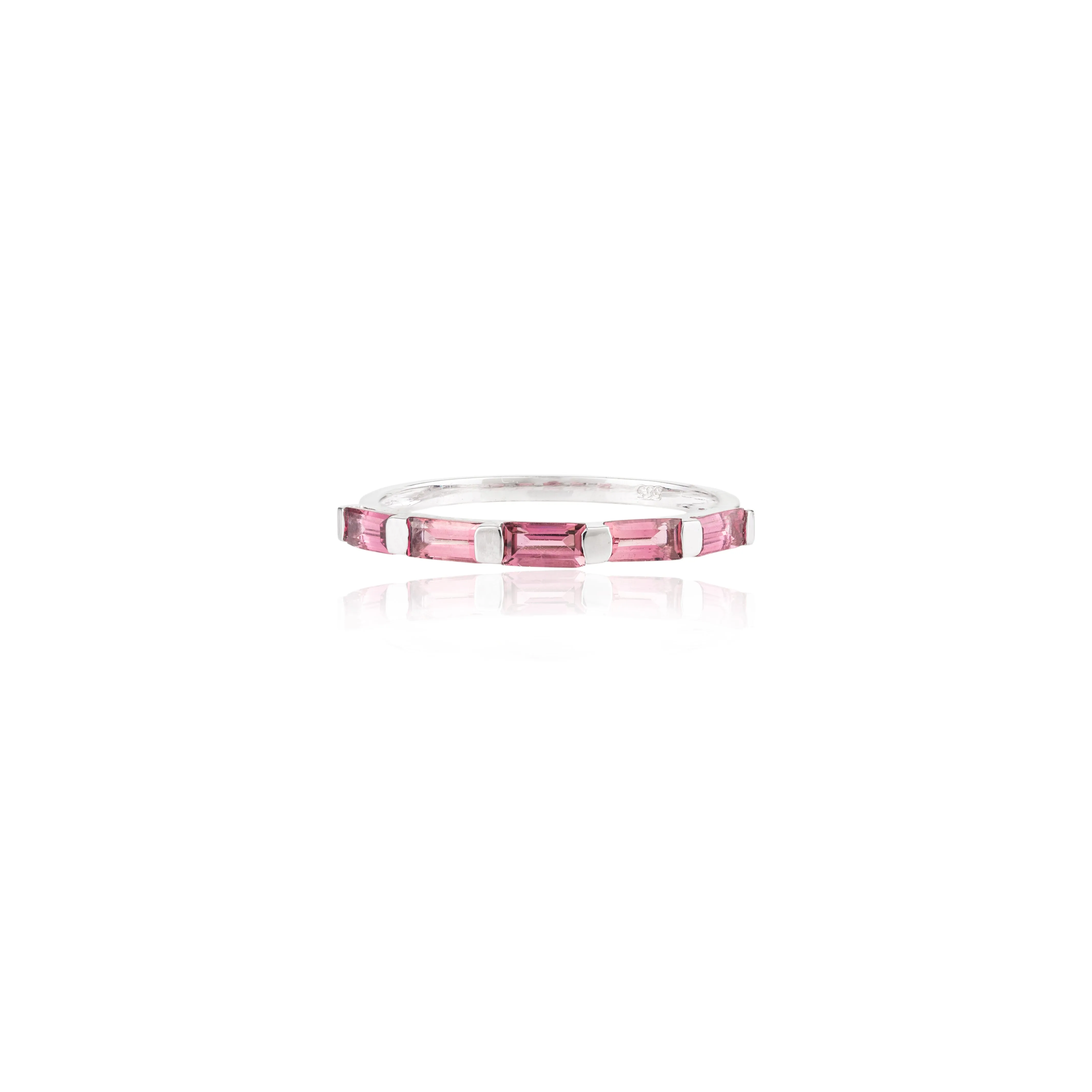 14K Gold Tourmaline Baguette Cut Dainty Band