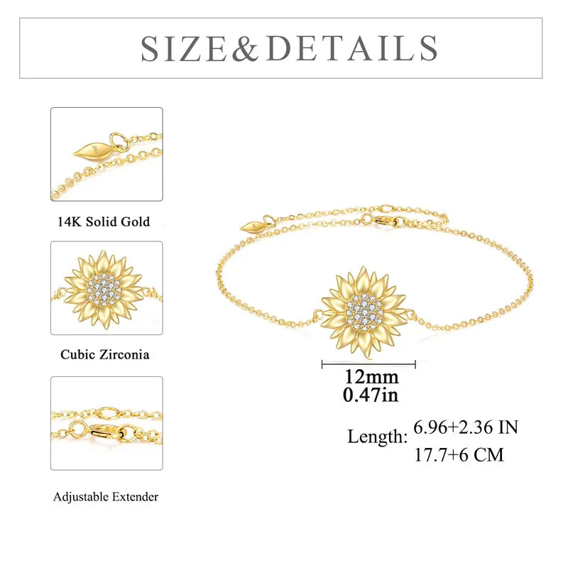 14k Yellow Gold Sunflower Jewelry for Women, Fine Gold You are My Sunshine Jewelry Gifts for Her