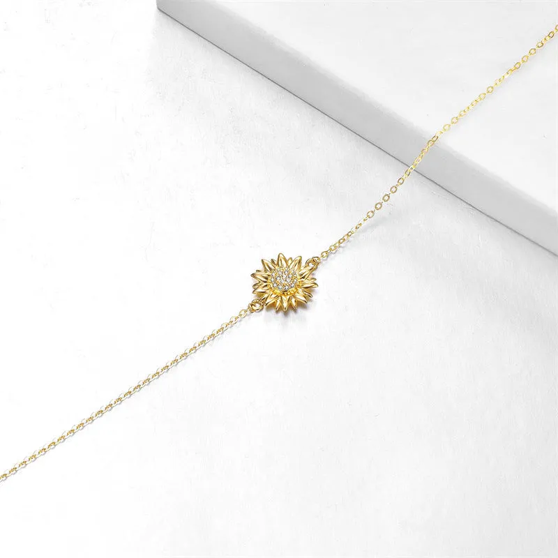 14k Yellow Gold Sunflower Jewelry for Women, Fine Gold You are My Sunshine Jewelry Gifts for Her