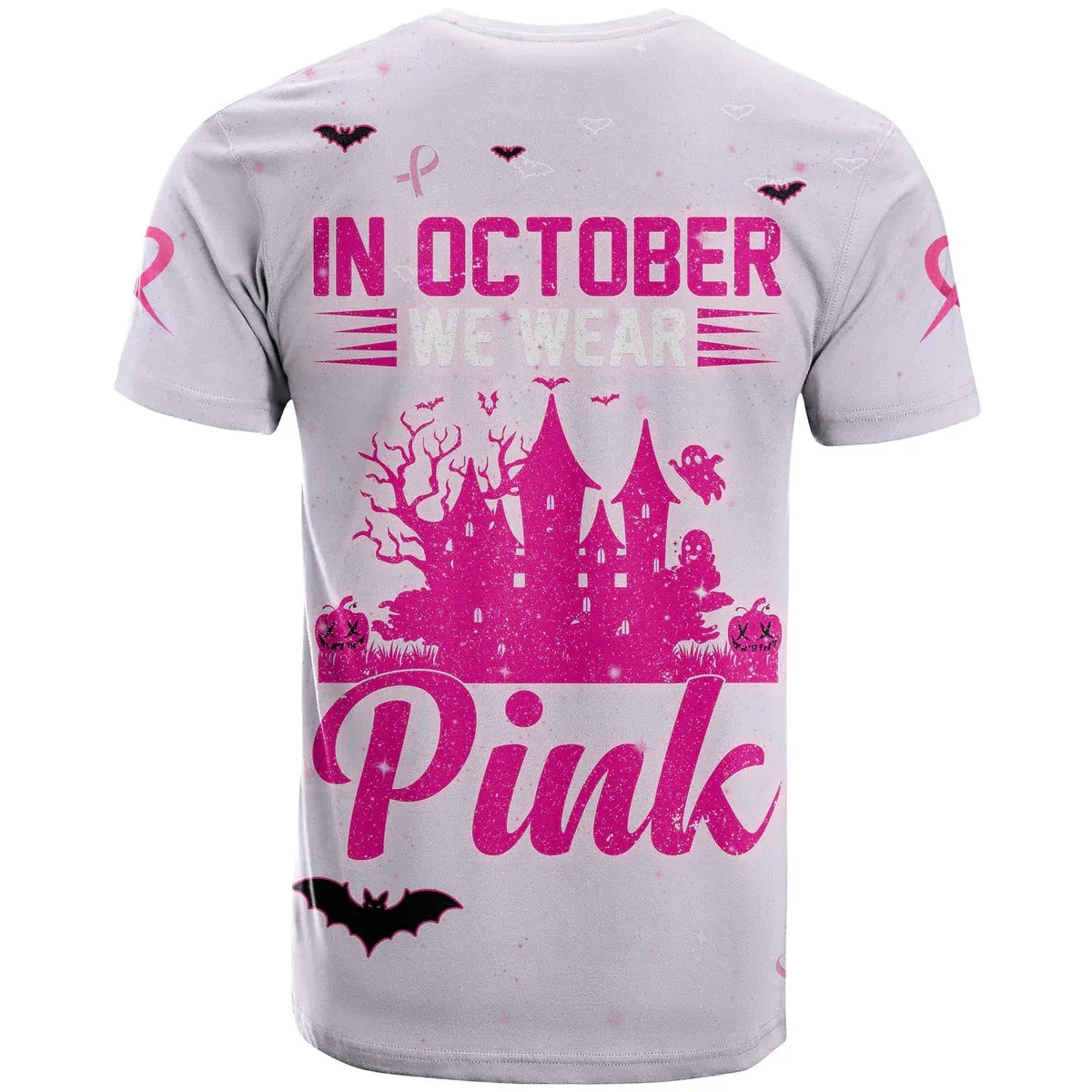 3D All Over Print Breast Cancer T Shirt In October We Wear PINK Halloween Castle Pink