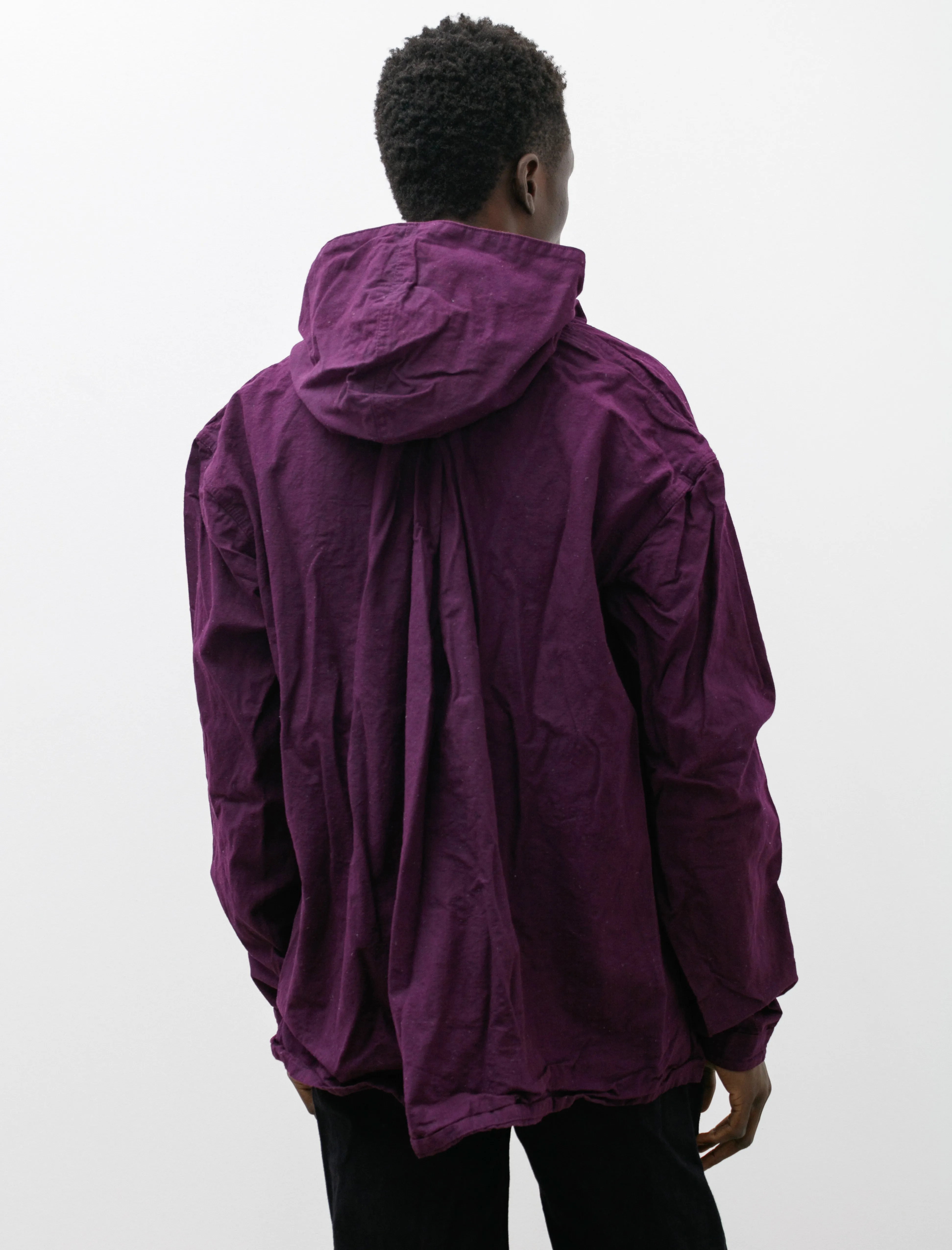 414 Hooded Double Breasted Pullover Bleached Weft Stripe Hadal Purple