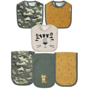 6-Piece Baby Boys Tiger Terry Bibs & Burp Cloths Set