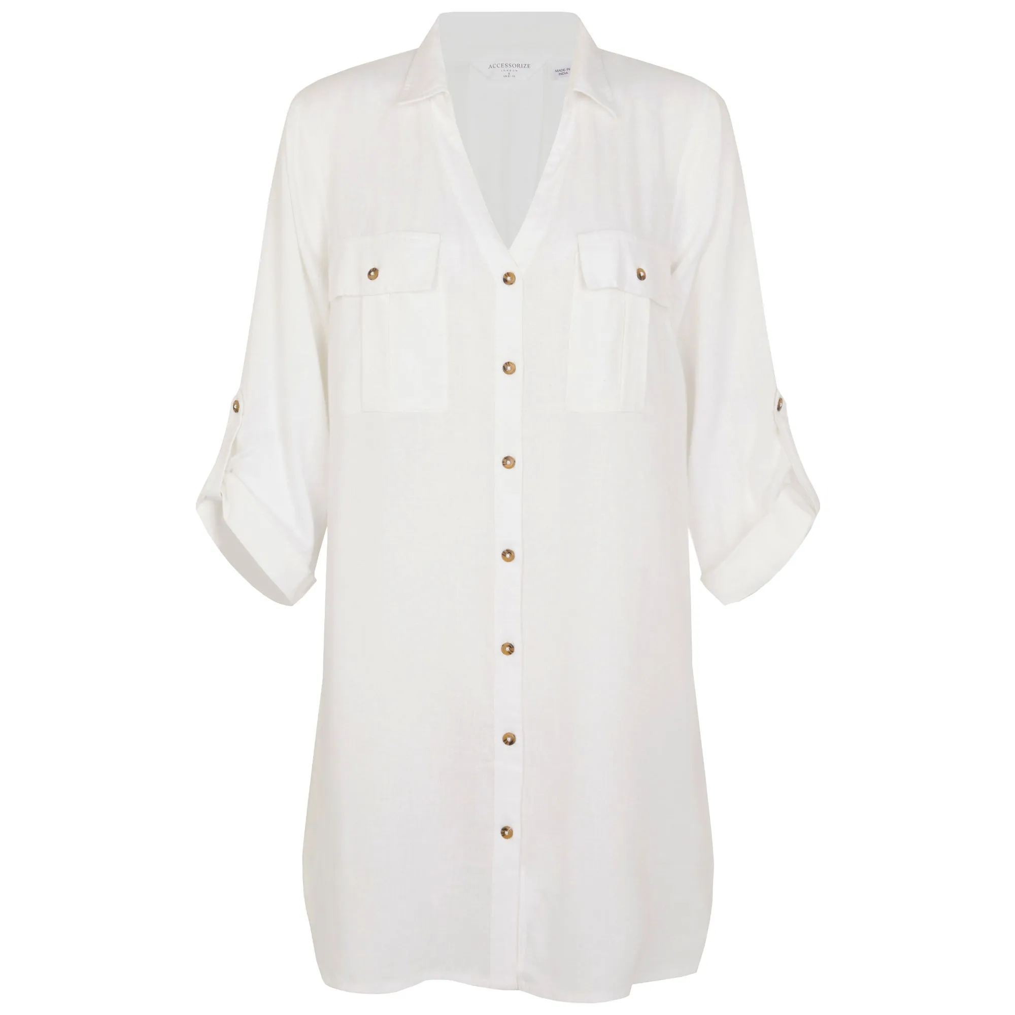 Accessorize London Women's White Long Sleeve Beach Shirt Medium