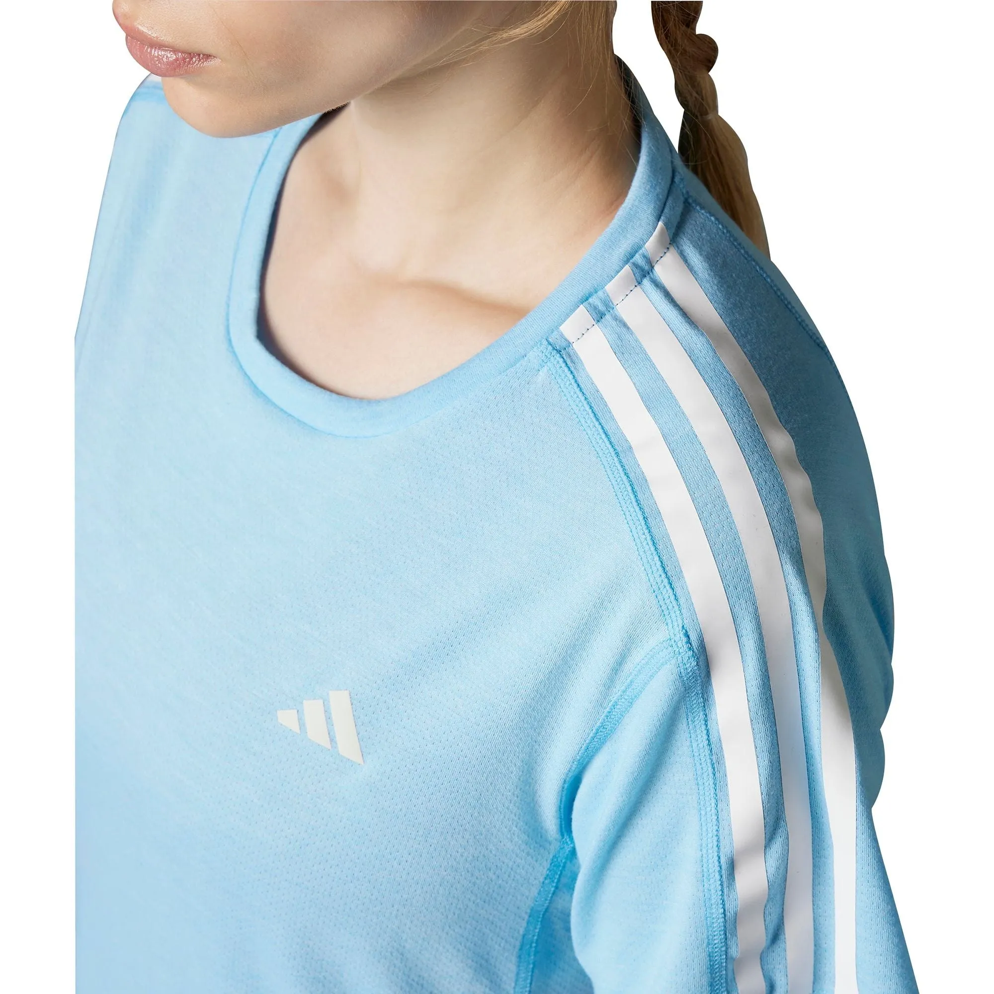 adidas Own The Run 3 Stripes Short Sleeve Womens Running Top - Blue