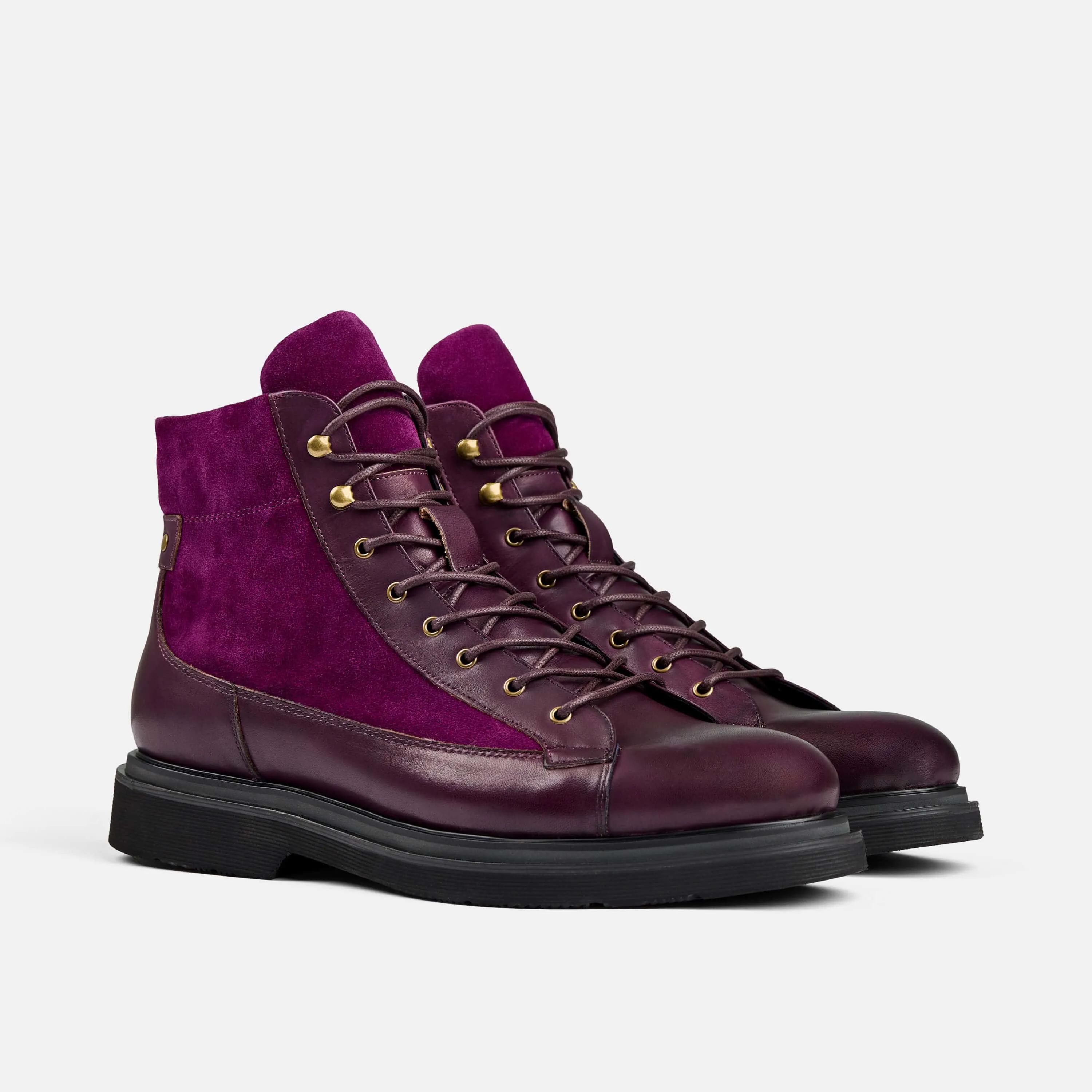 Aiden Grape Leather Combat Boots