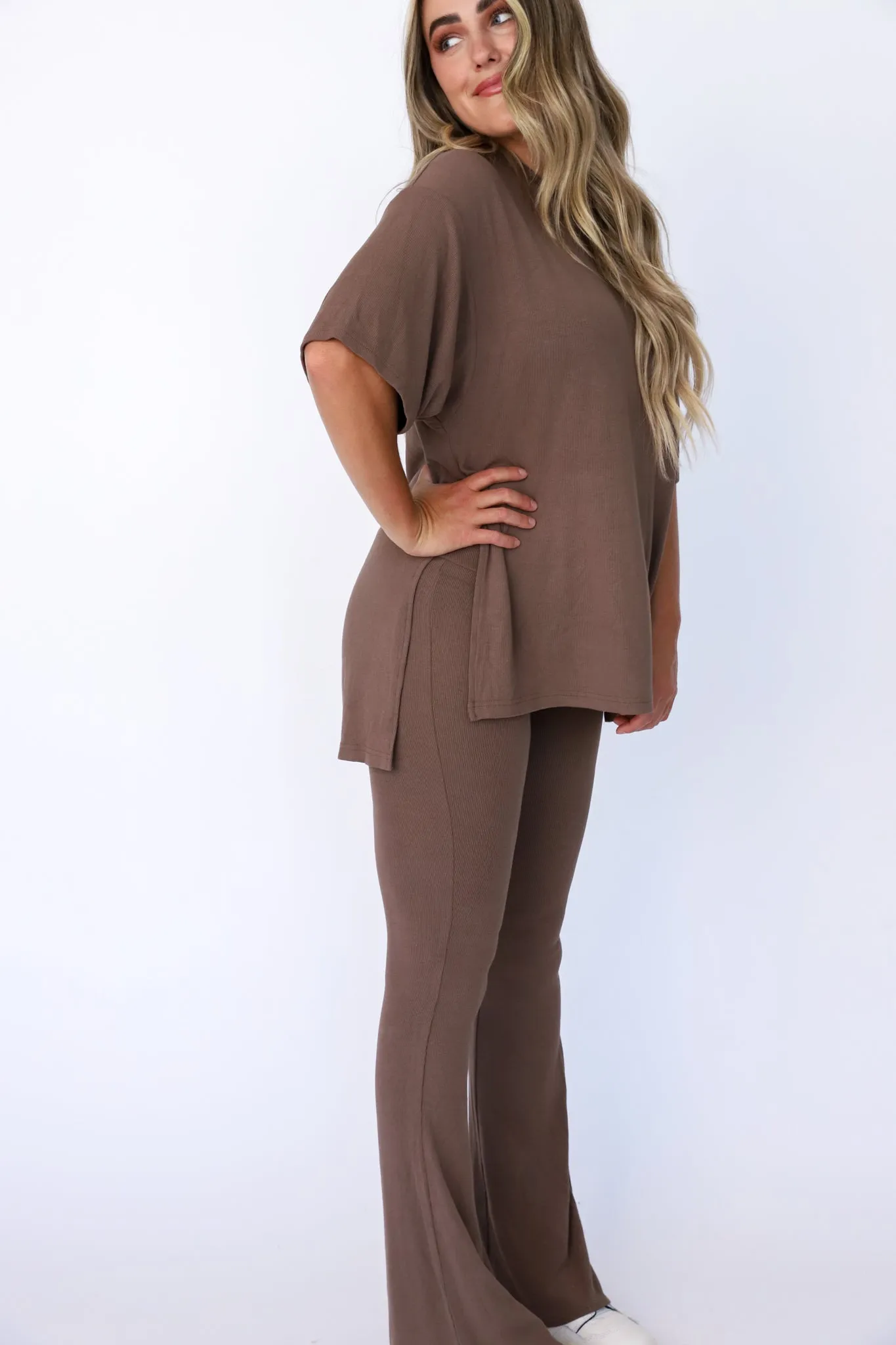 All Weekend Long Pant Set Taupe Brown