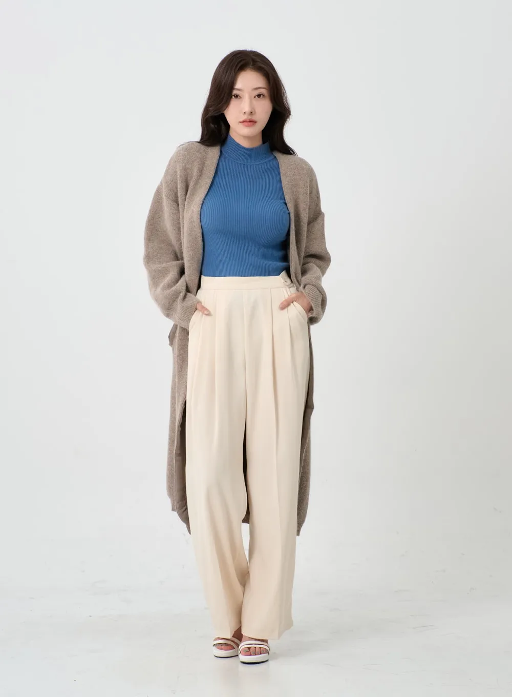 Angora V-Neck No Button Long Cardigan IO12