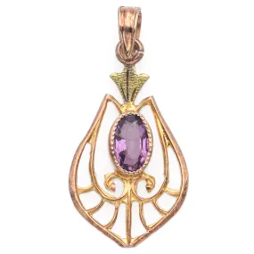 Antique Purple Paste 10K Yellow Gold Pendant