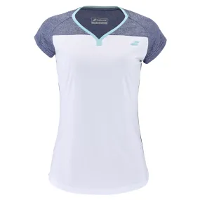 Babolat Play Cap Sleeve Girl Top 1079 - White/Blue Heather