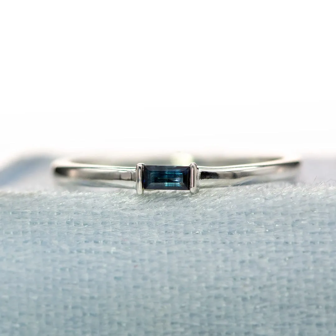 Baguette Blue Sapphire Sterling Silver Stacking Ring, Ready To Ship