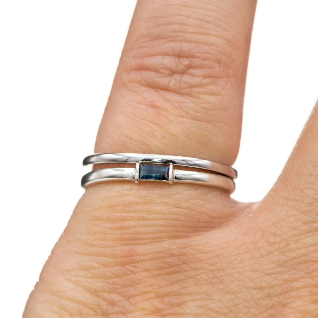 Baguette Blue Sapphire Sterling Silver Stacking Ring, Ready To Ship