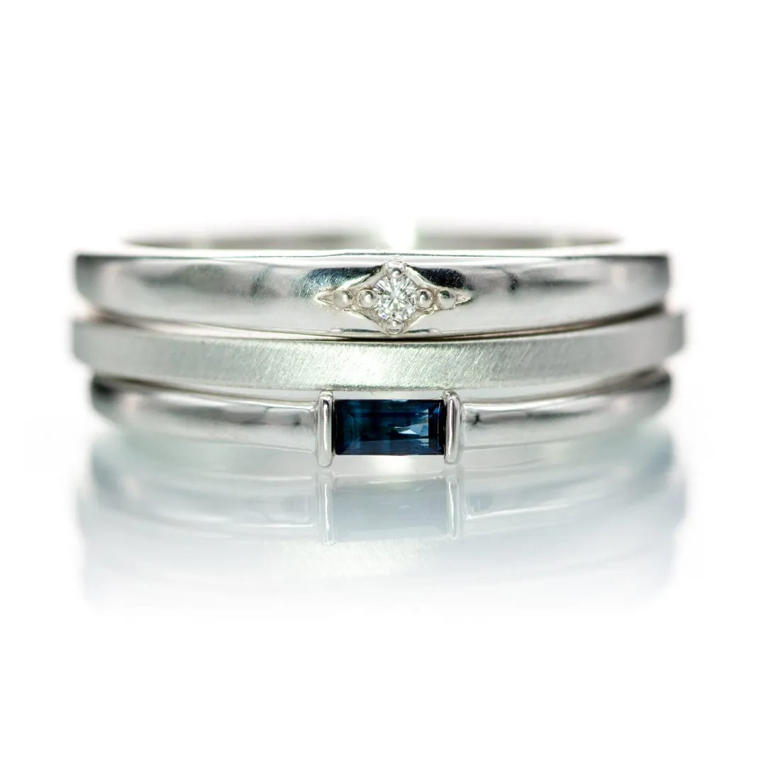 Baguette Blue Sapphire Sterling Silver Stacking Ring, Ready To Ship