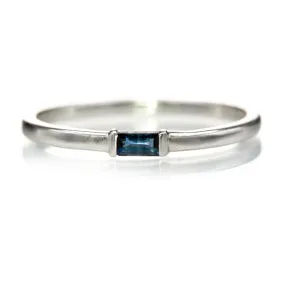 Baguette Blue Sapphire Sterling Silver Stacking Ring, Ready To Ship