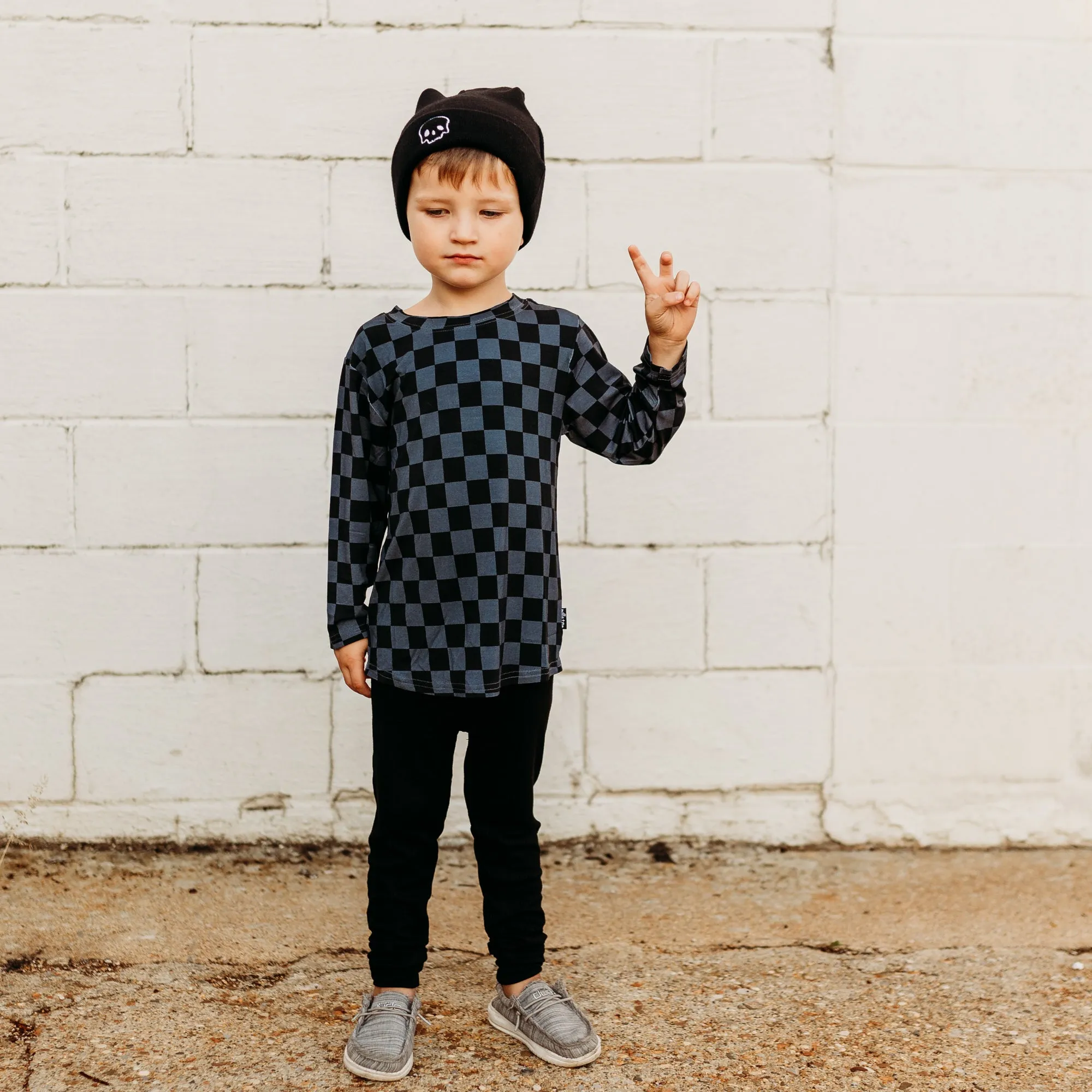 BAMBOO LONG SLEEVE TEE- Grey Check