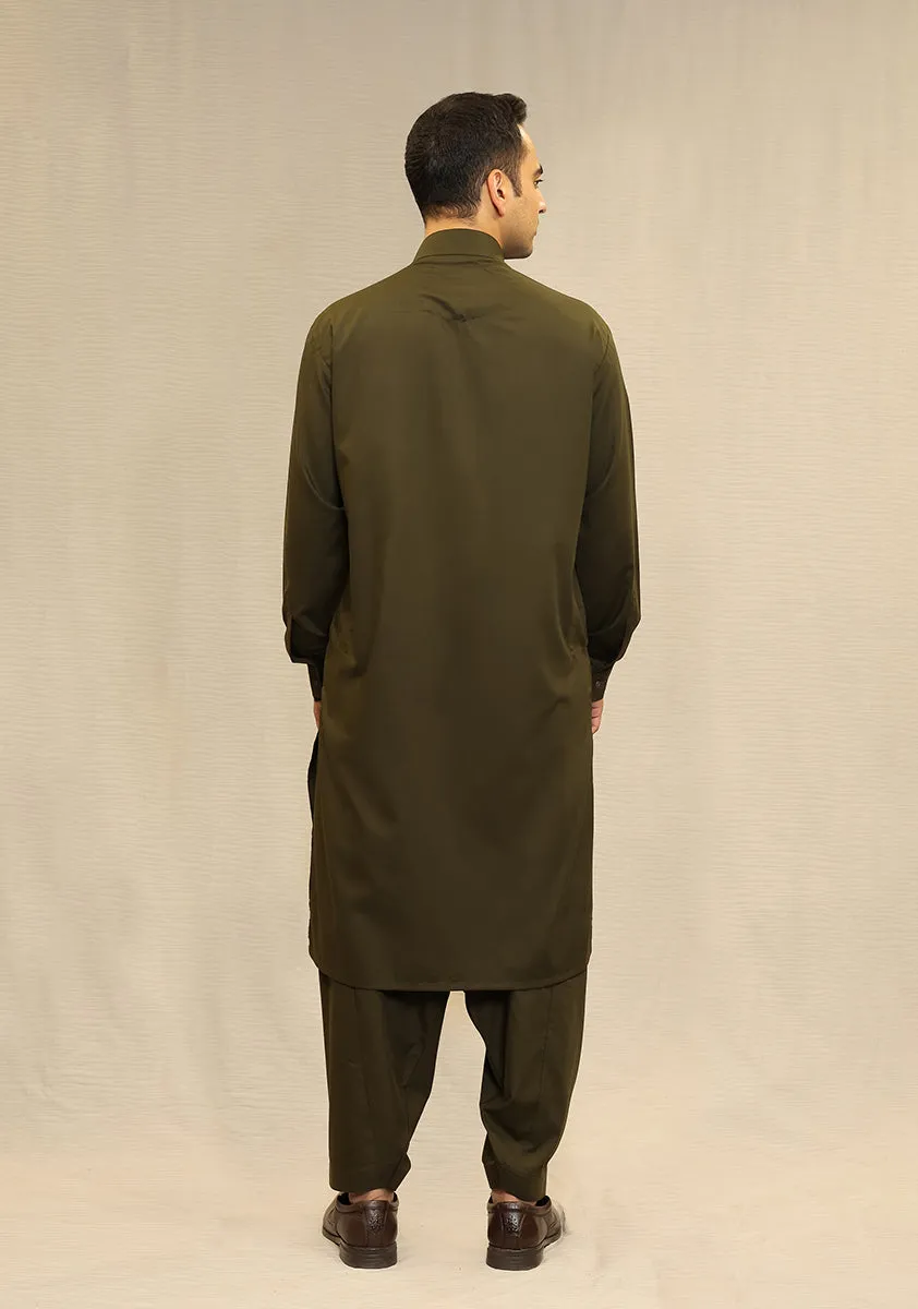 Basic Poly Viscose Dark Olive Classic Fit Suit