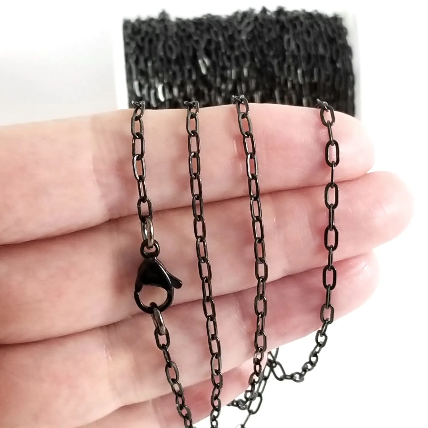 Black Cross Chain, Stainless Steel, 4.5x2.5mm, Soldered Closed Links, Lot Size 25 Meters (approx 75 feet) Spooled, #1926 BL