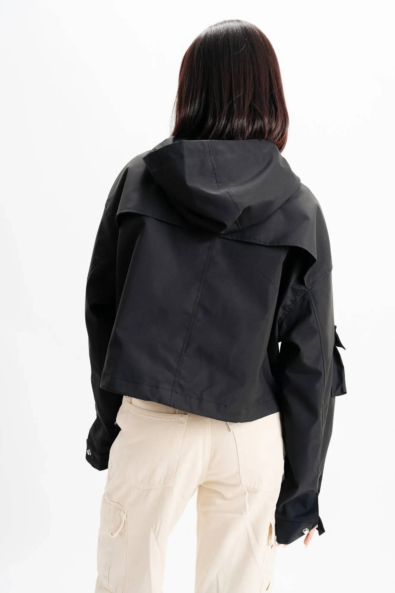 Black Hood Cargo Pocket Jacket