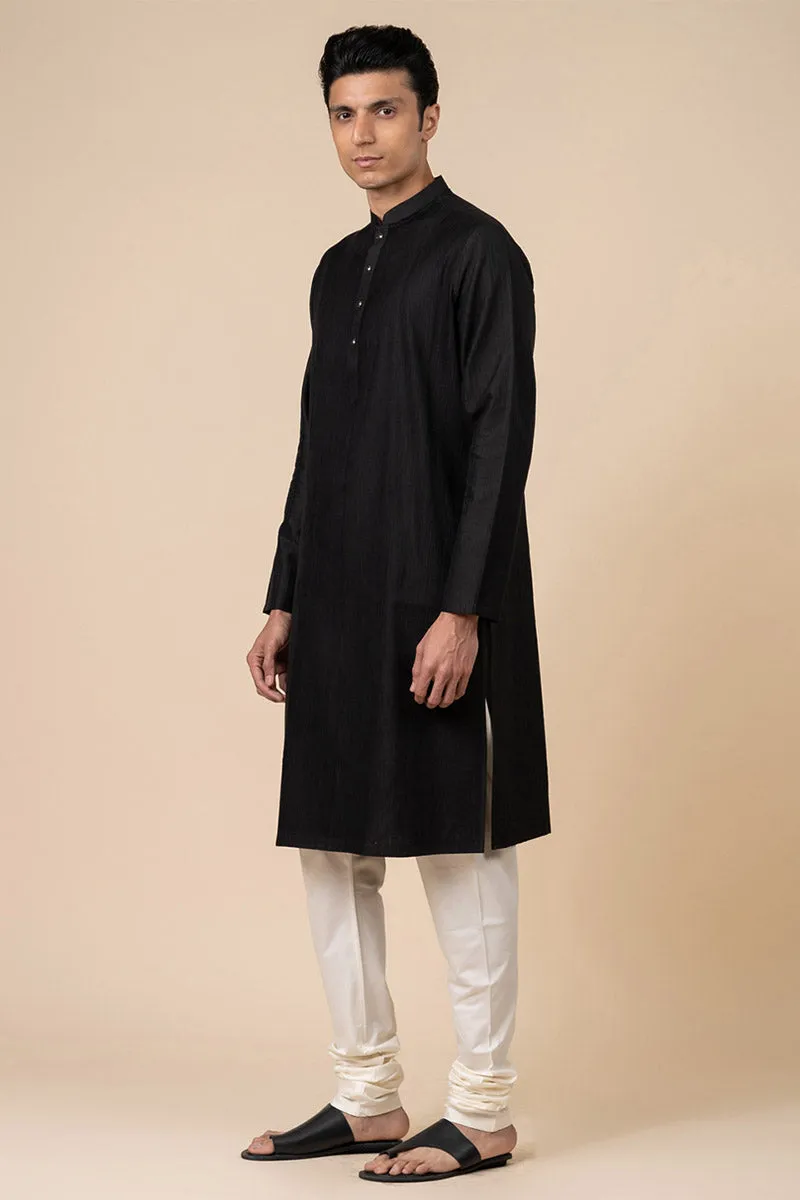 Black Textured All Over Kurta Set