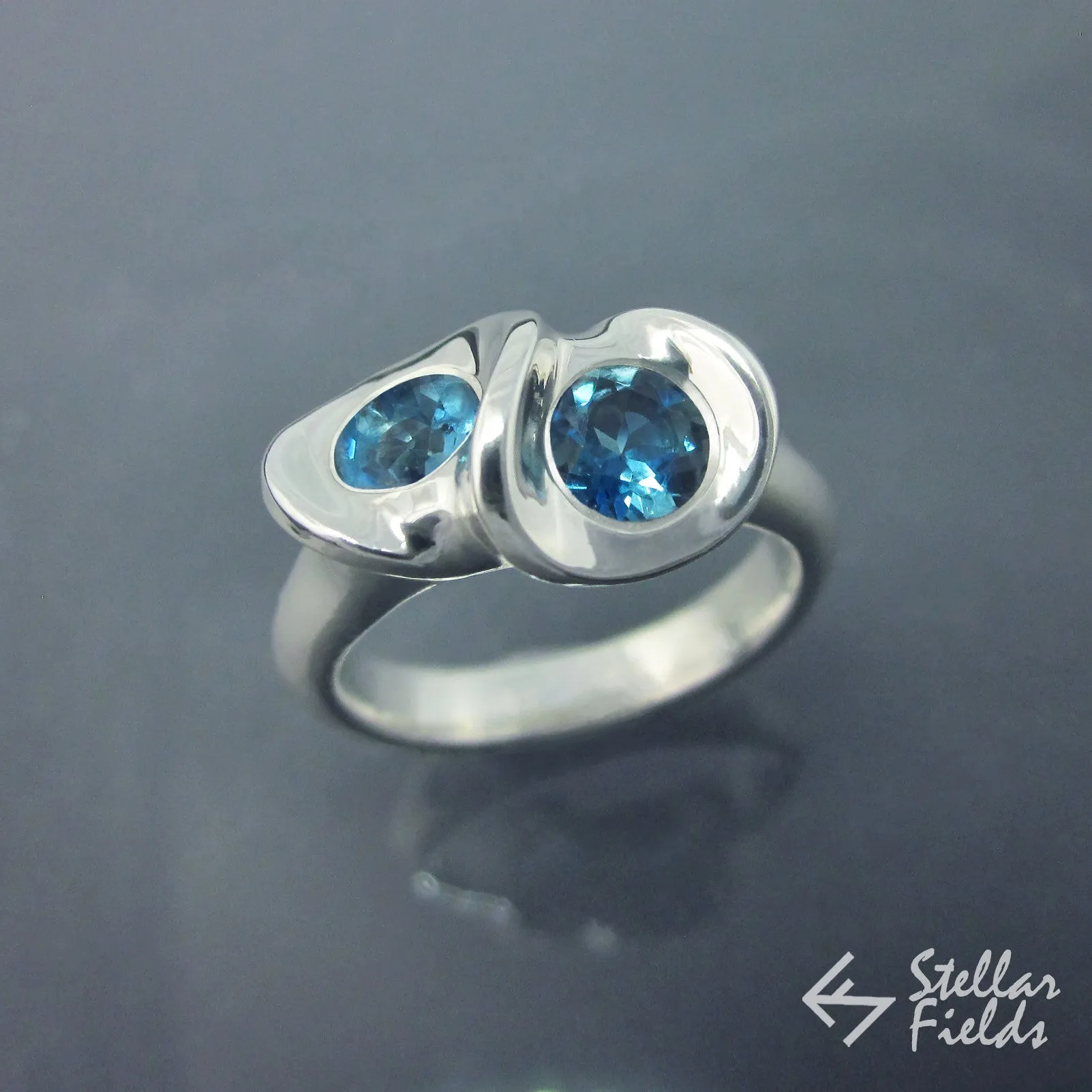 Blue Topaz Two Stone Unique Infinity Ring