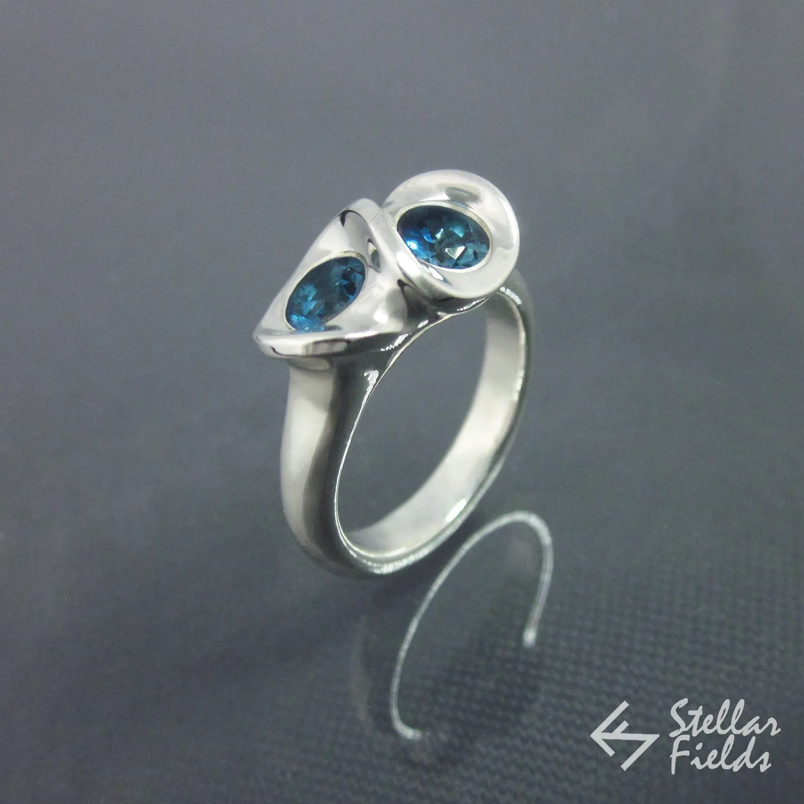 Blue Topaz Two Stone Unique Infinity Ring