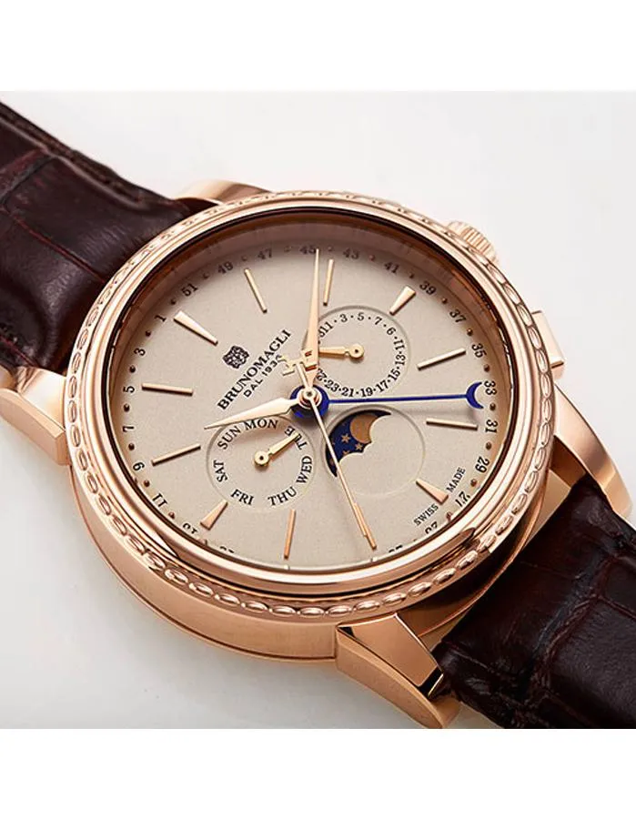 Bruno Magli Mens 80th Anniversary Ottanta - Rose Gold-Tone- Moon Pahse