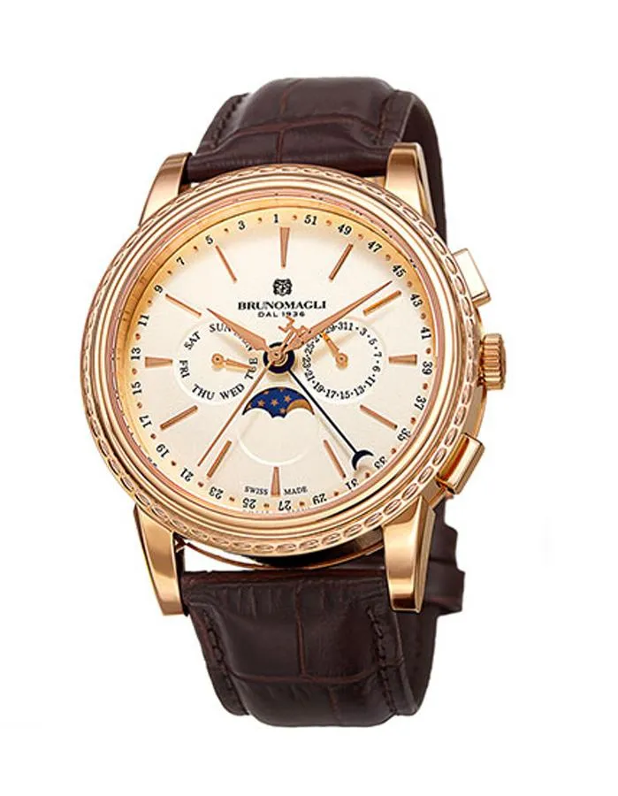 Bruno Magli Mens 80th Anniversary Ottanta - Rose Gold-Tone- Moon Pahse