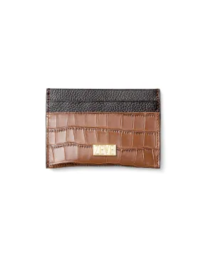 Card Holder - Coffee Polished Croco Leather