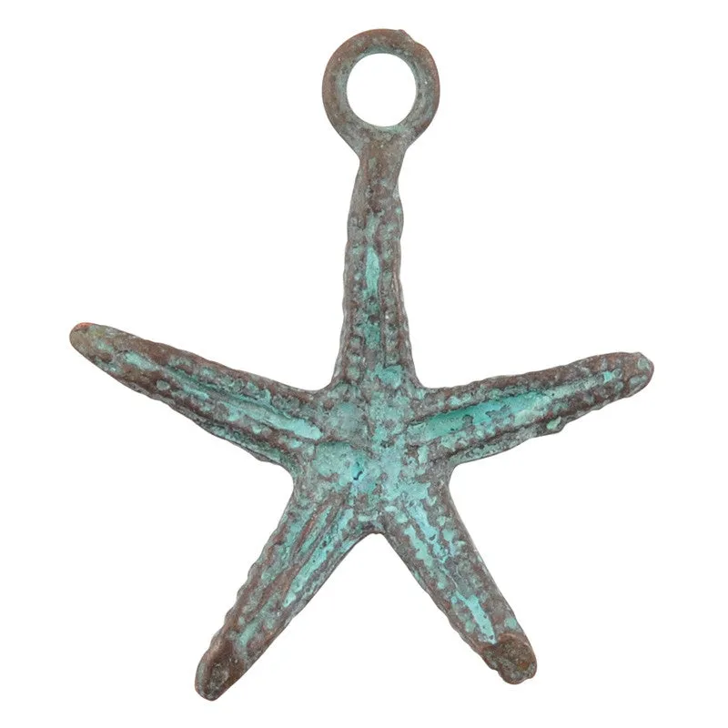 Casting Charms Wholesale-23x25mm Starfish-Green Patina-Quantity 10