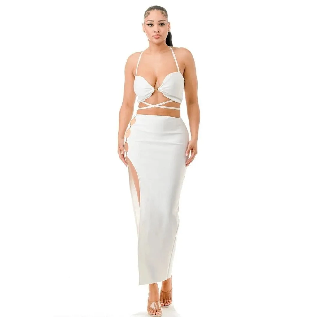 Catiana Feather Skirt Sets - White