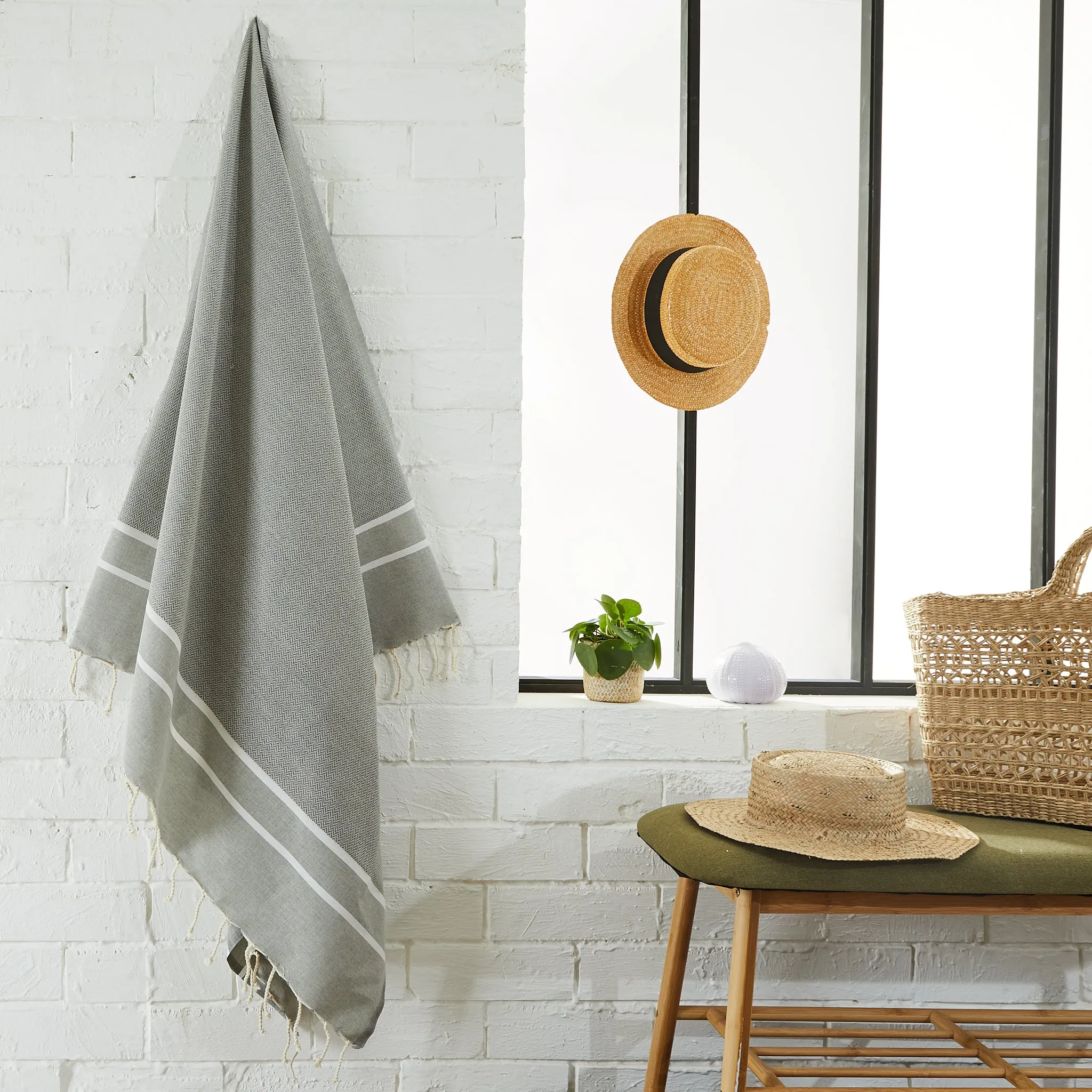 Concrete Grey Herringbone Fouta