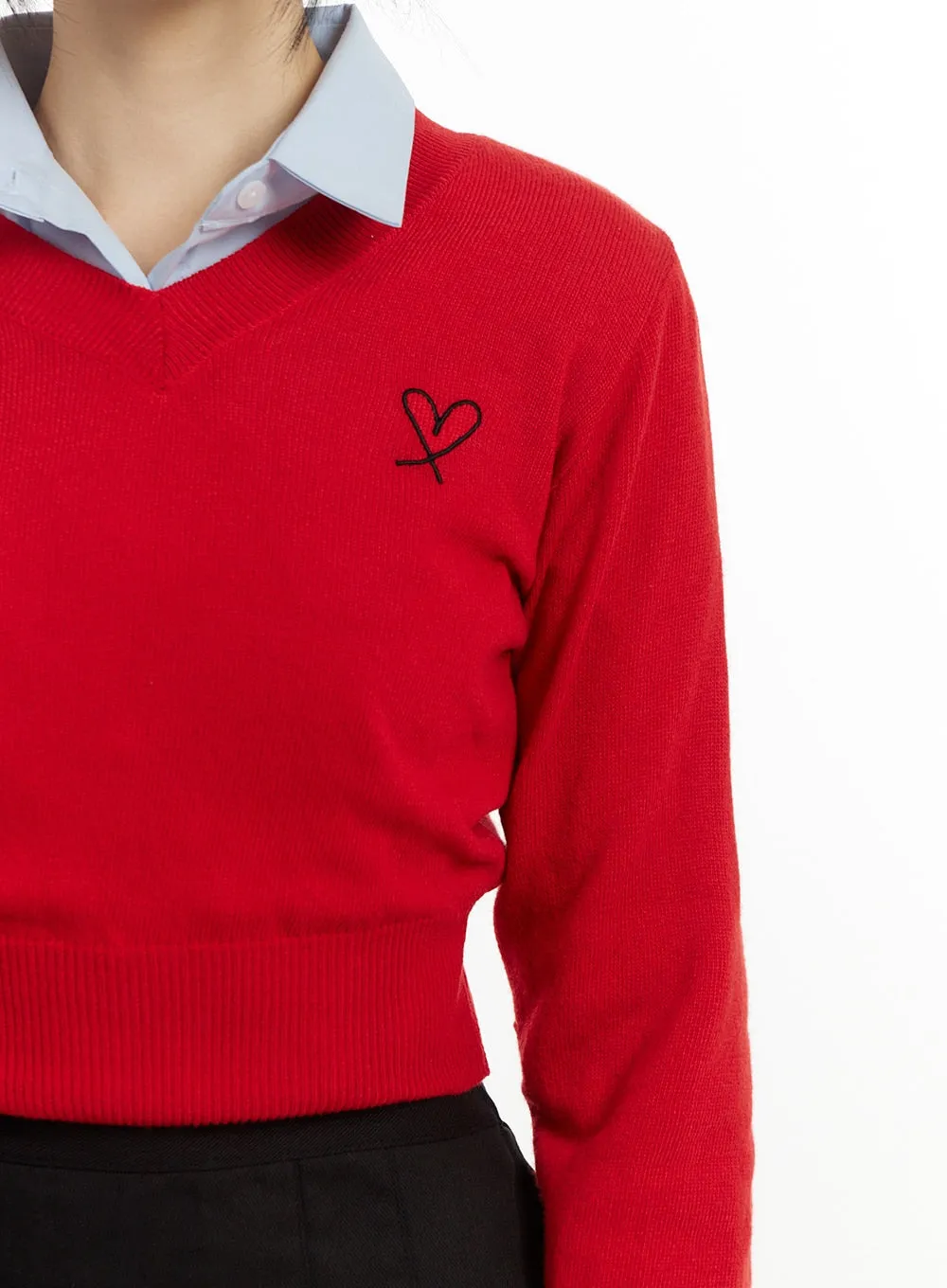 Cozy Heart Embroidered Crop Sweater IM406