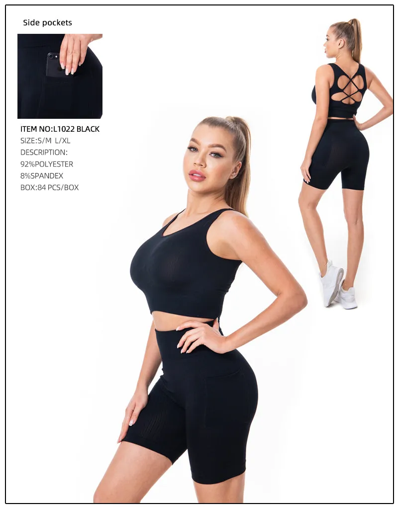 Crop Top & Yoga Pants 2 Pcs Set-Black