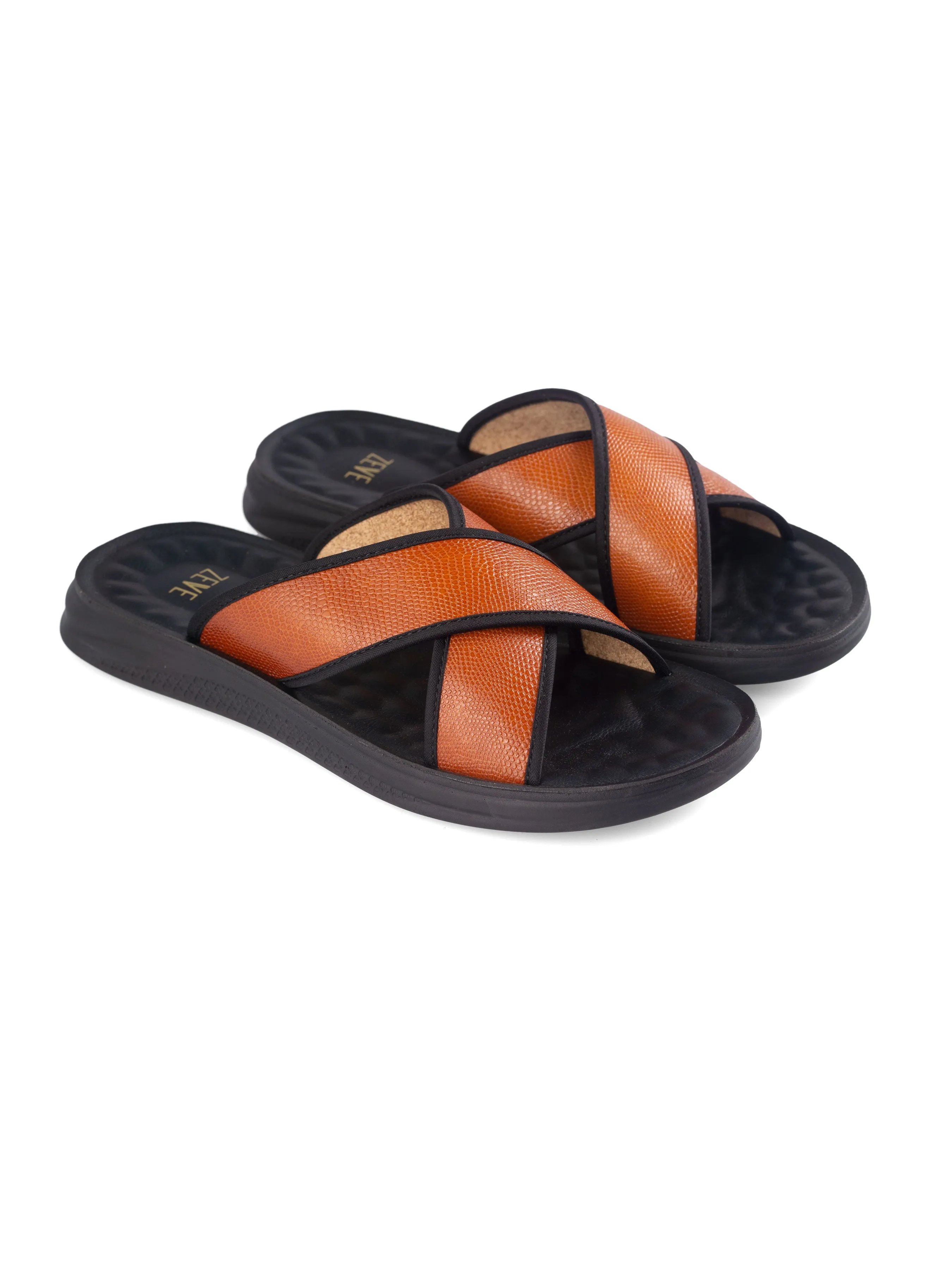 Cross Strap Sandal - Cognac Tan Phyton