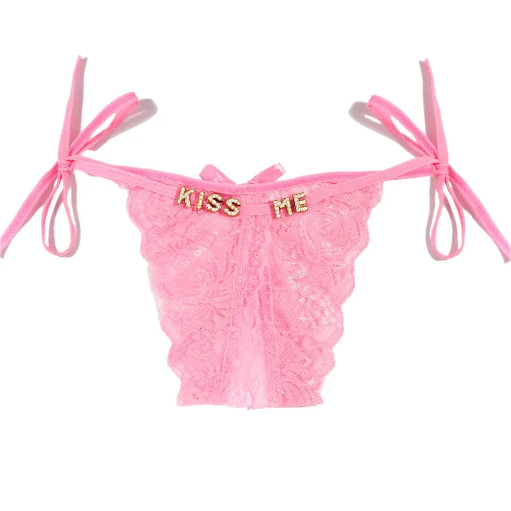 Custom Name Sexy Panty Thongs Open Crotch Crotchless Underwear Butterfly Lace G-string