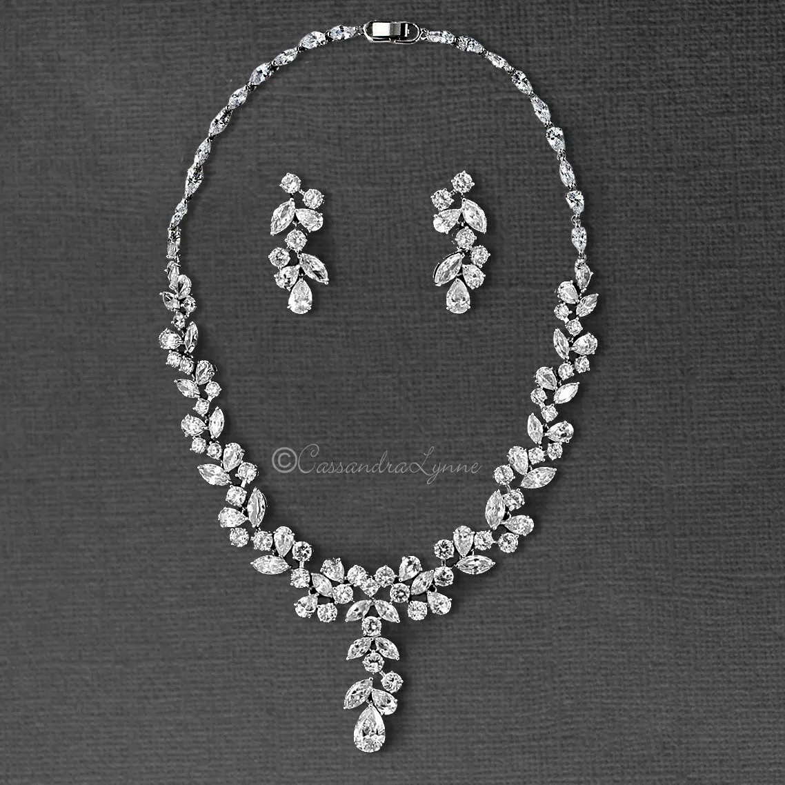 CZ Bridal Necklace Set of Multi-Shape Jewels