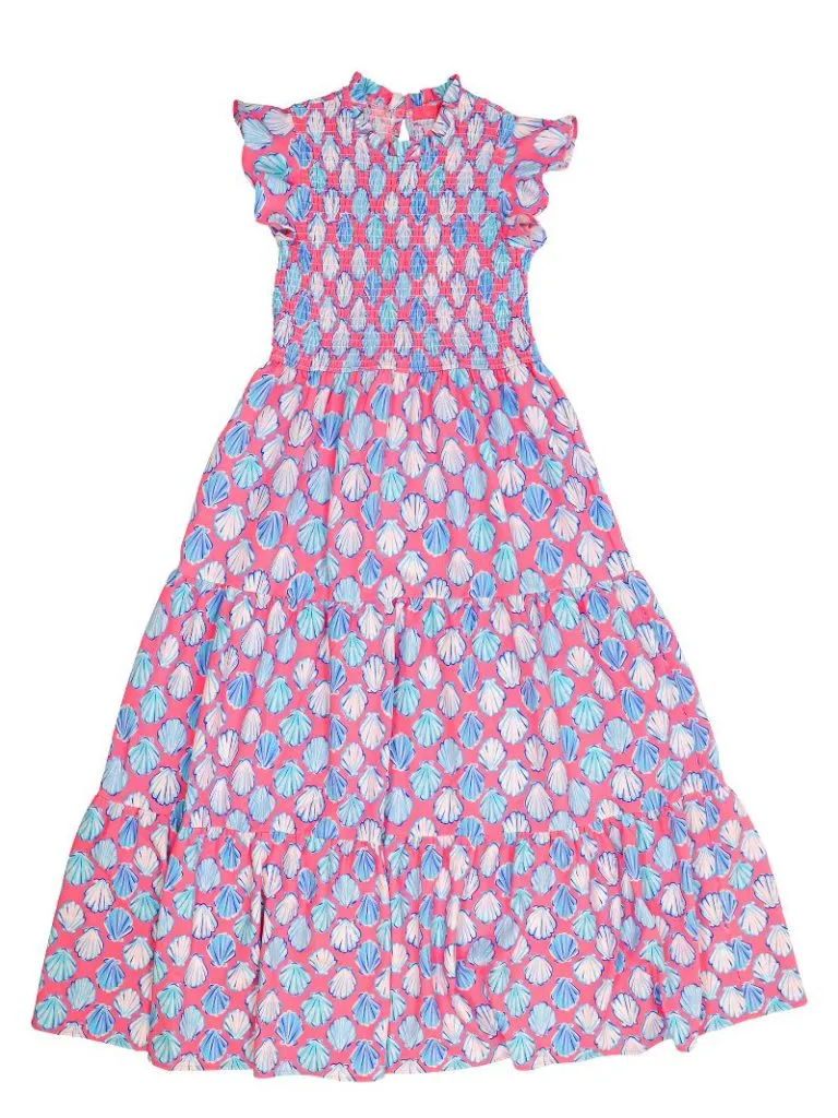 Darla Smocked Midi Dress - Pink Shells