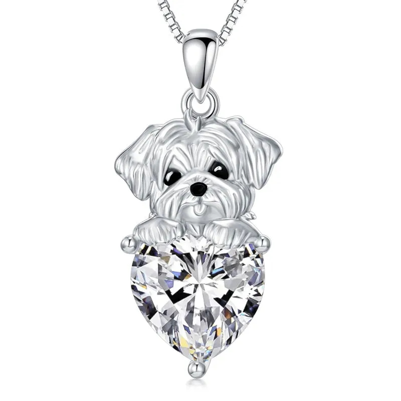 Dog Pendant Necklace with Synthetic Birthstone Silver Dog Necklace Gift for Women Girl